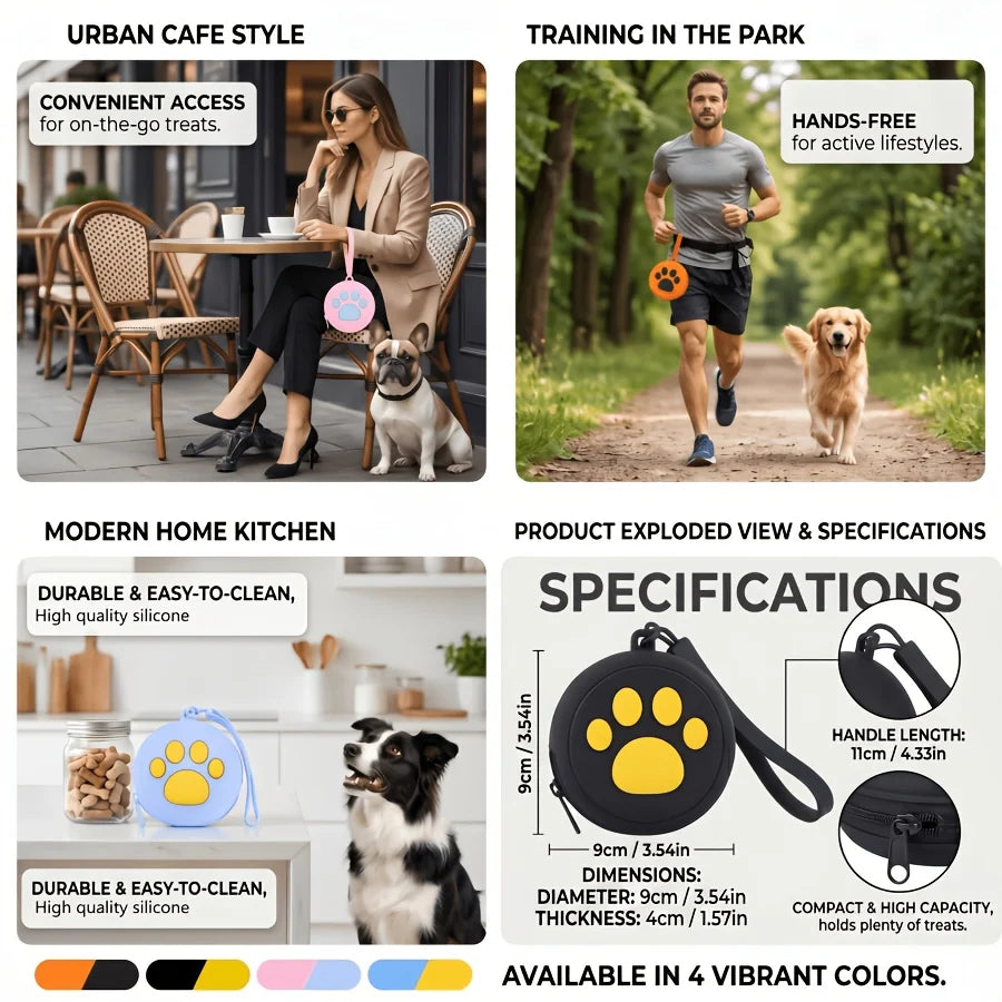 Silicone Paw Print Dog Treat Pouch – Waterproof Training Bag