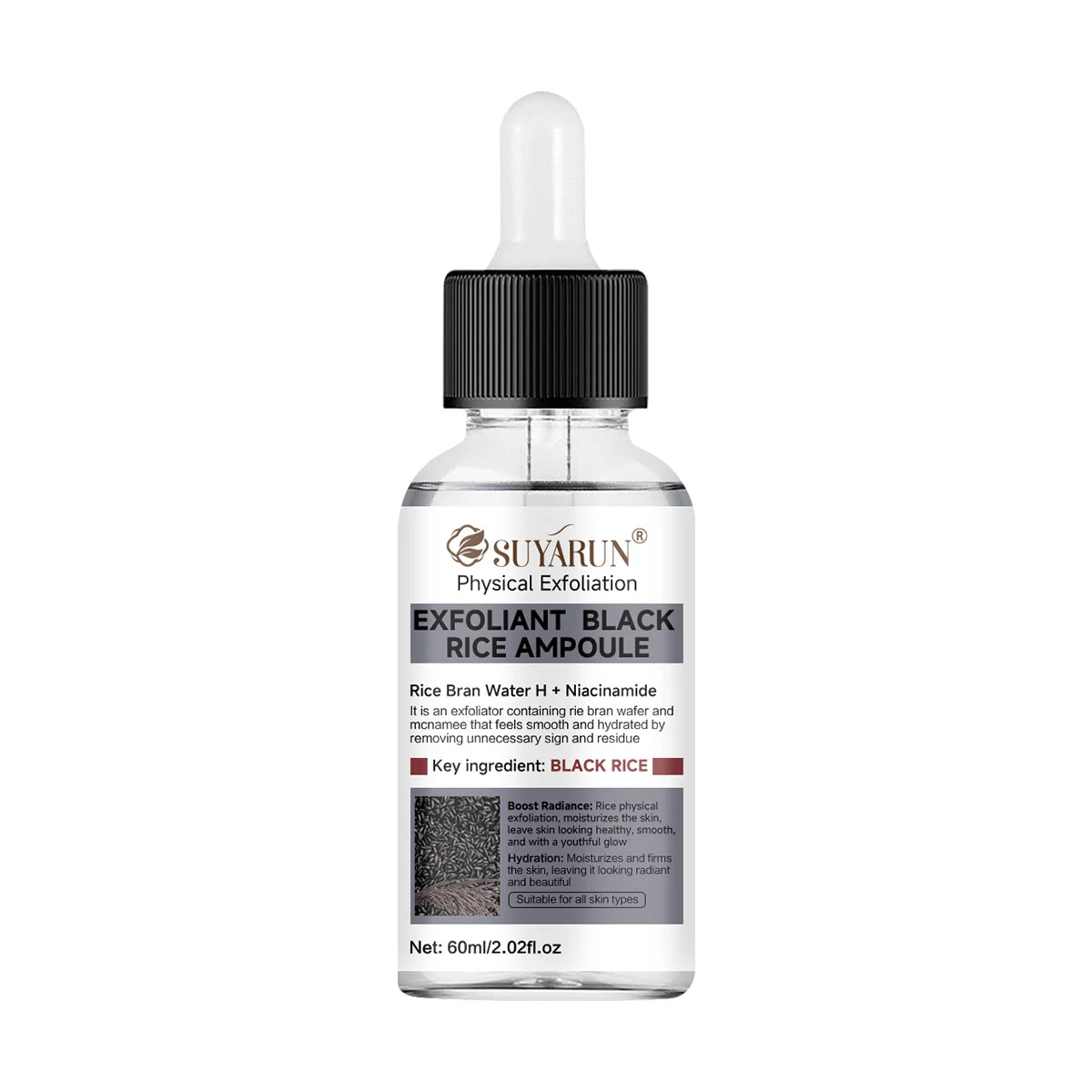 SUYARUN Black Rice Exfoliating Serum for Face - Gentle Peel & Brightening Essence, Deep Cleanse, Vegan Formula for all Skin. Peaceful Pleasures Health and Wellness 60ml