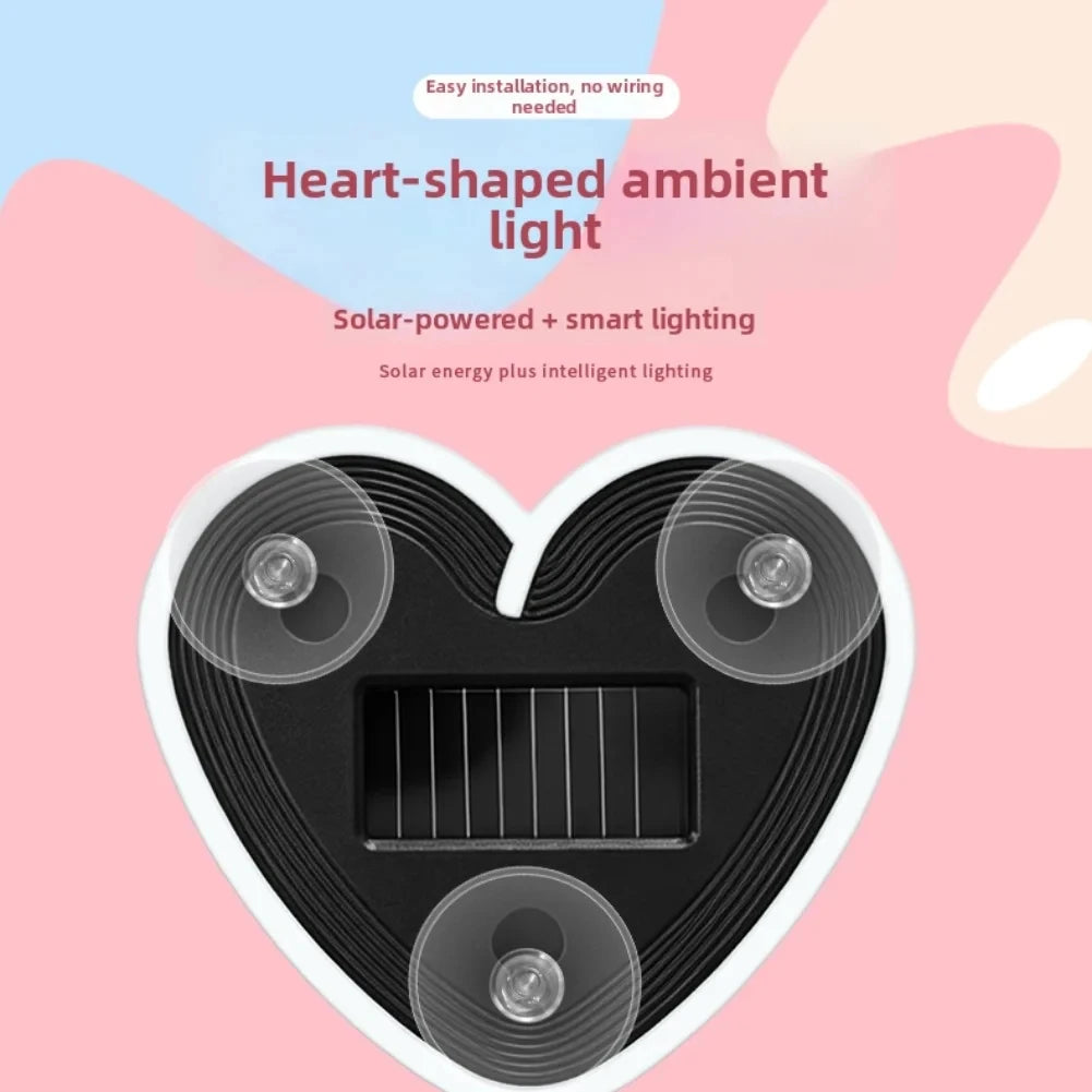 Solar-Powered Led Car Window Neon Lights - Heart-Shaped Rgb-Free Color-Changing Interior Wiring Free Atmosphere Light Peaceful Pleasures Health and Wellness