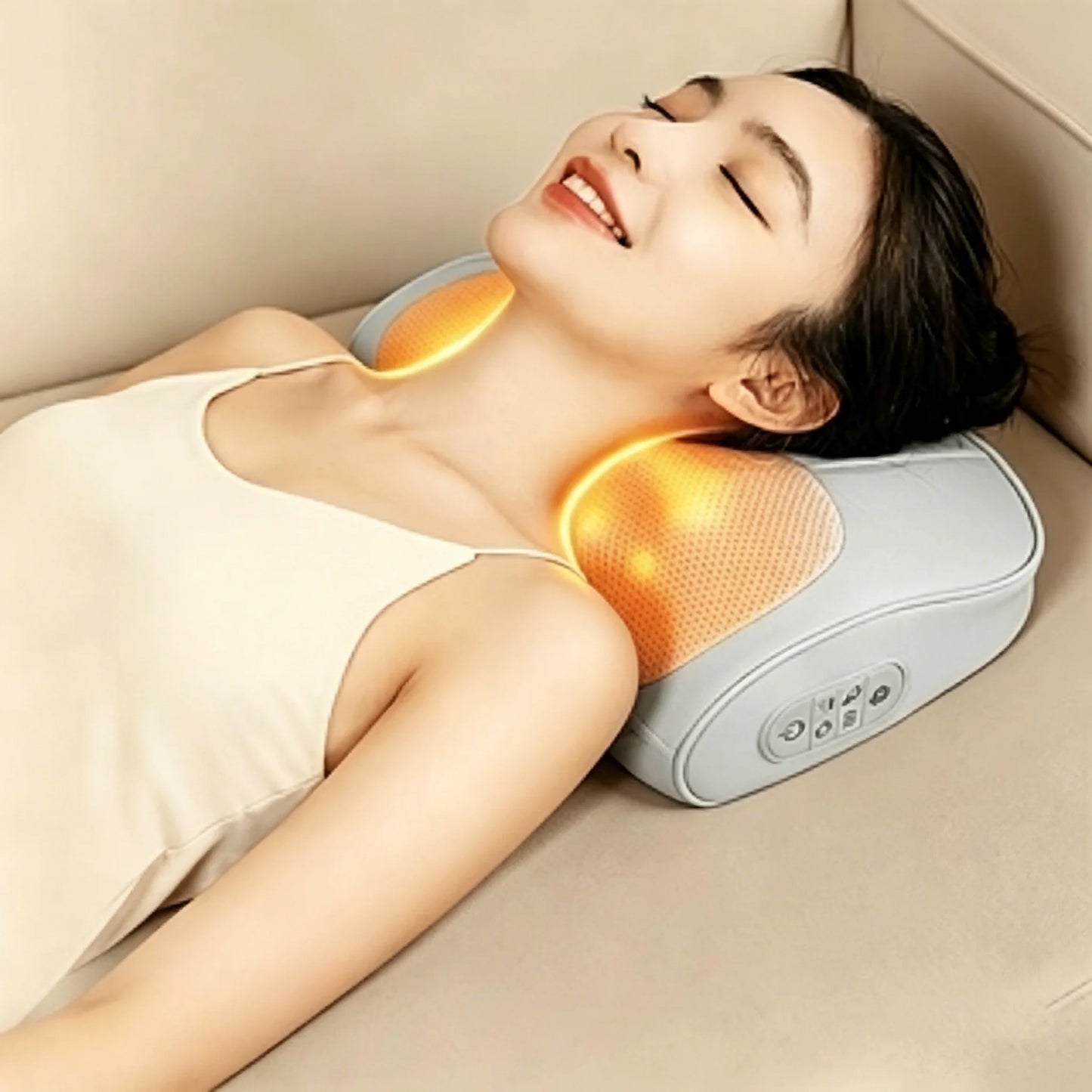 Cervical Massager with Heating Function, Massage Pillow, Multi-Head Kneading for the Neck, 6-Button Control Panel, Massager Suitable for Multiple Areas of the Neck, Shoulders, Waist, Back, and Legs, Suitable for Those Who Sit Peaceful Pleasures Health and Wellness GRAY 220 V 220V-240V EU Plug Type C