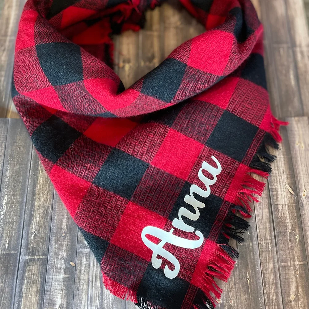 Custom Buffalo Plaid Dog Bandana | Frayed Fringe Tie-On