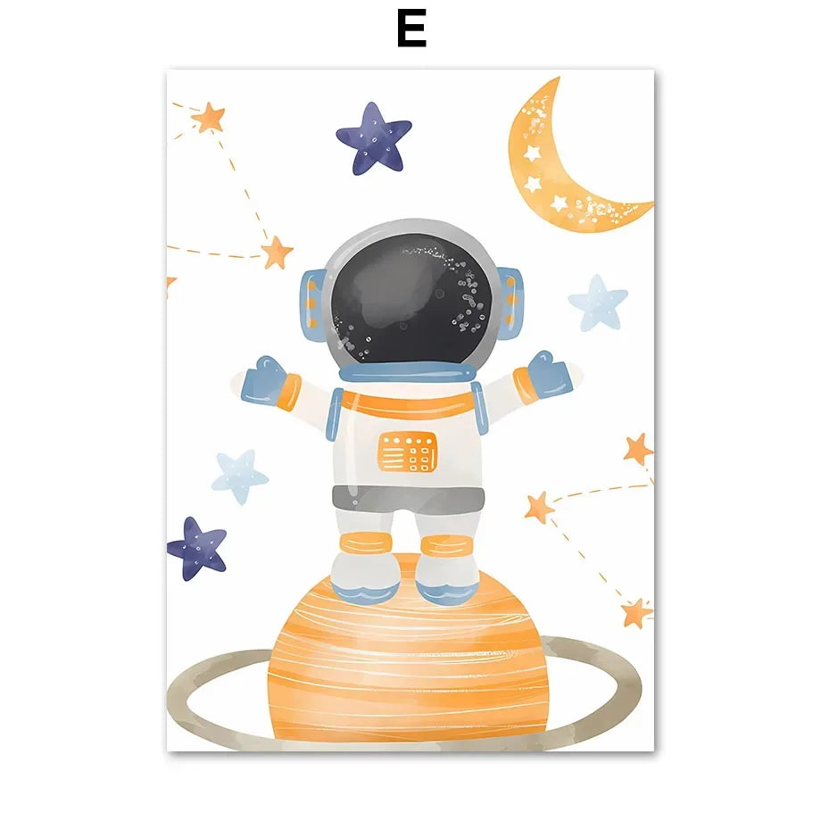 Rocket Astronauts Planet Outer Space Name Custom Wall Art Pictures Printed On Canvas Nordic Posters For Children's Room decora Peaceful Pleasures Health and Wellness DJ40278-01 30x40cm Unframed