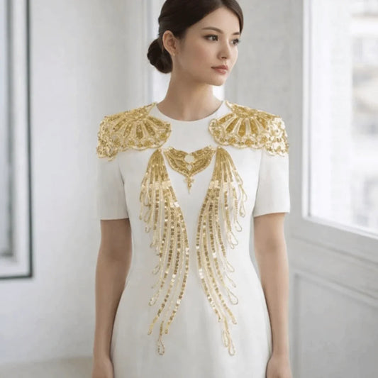 Gold & Silver Sequin Embroidered Wing Patch Set | Organza Trim Embroidered Fabric Patch Oasis Select