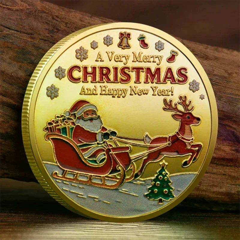 Christmas Commemorative Gold Coin – Santa & Snowman Gift Commemorative Coin Peaceful Pleasures Health and Wellness