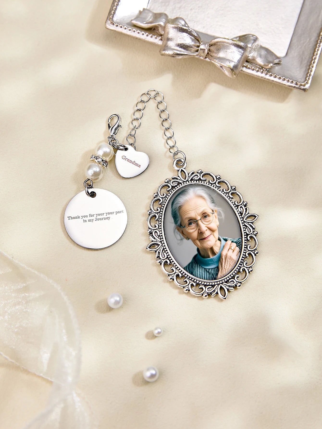 Custom Photo Bouquet Charm Personalized Picture Pendant Wedding Bridal Memorial Charm Gift for Couple Anniversary Birthday Peaceful Pleasures Health and Wellness