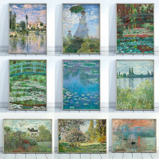 Modern Abstract Landscape Wall Art Famous Monet Canvas Painting Nordic Poster Print Picture for Living Room Home Decorative Gift Peaceful Pleasures Health and Wellness