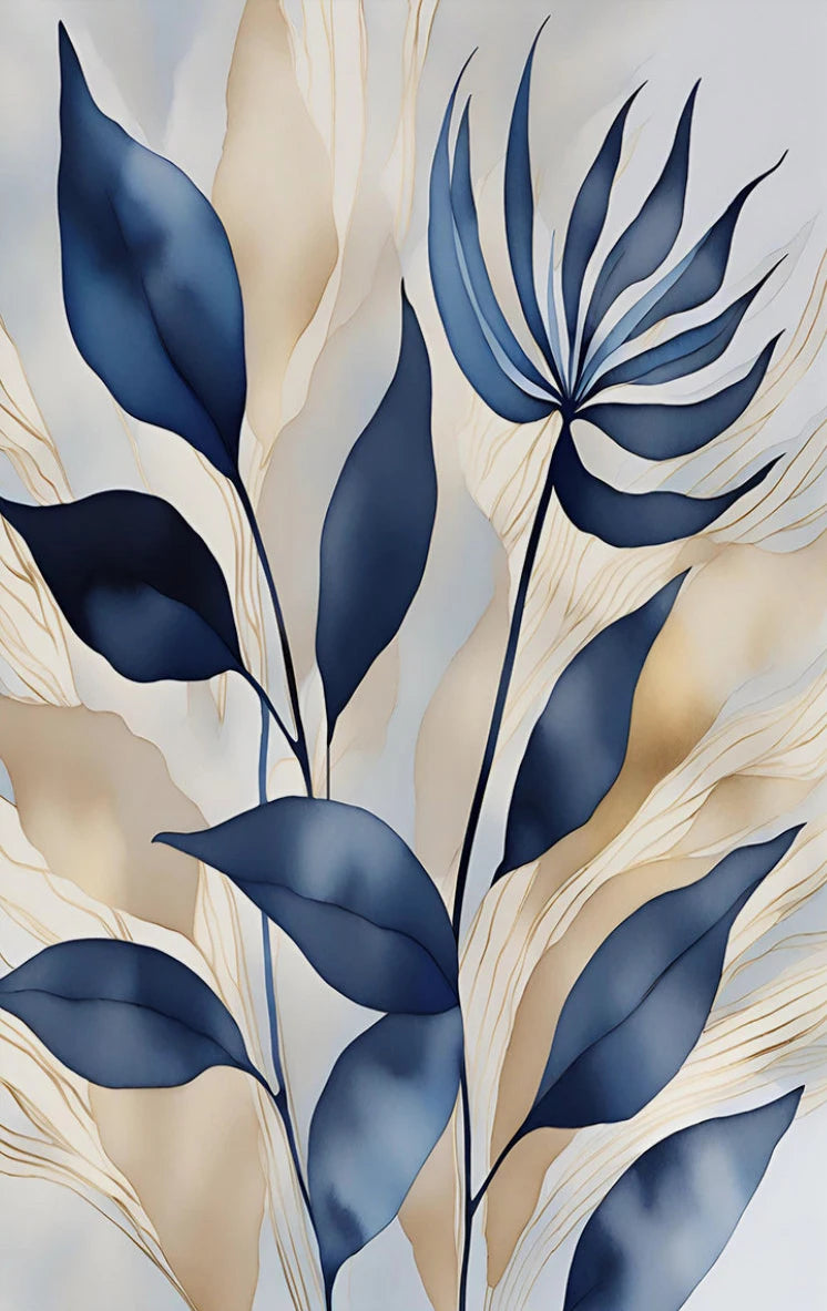 Blue Botanical Leaves Canvas Wall Art | Modern Abstract Plant Poster Canvas Wall Art Peaceful Pleasures Health and Wellness 1 40x50cm Unframed
