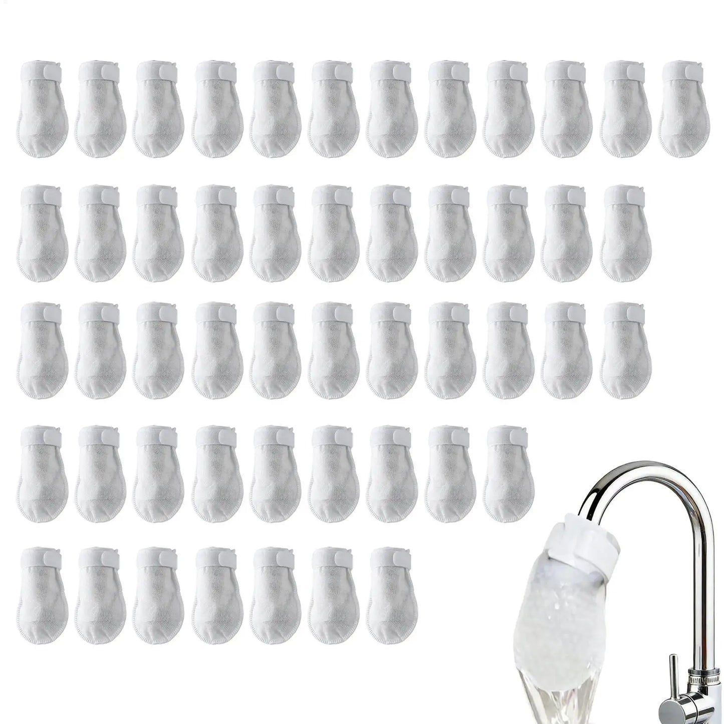 50-Pack Cotton Faucet Filter Pouches – Reduces Scale & Sediment