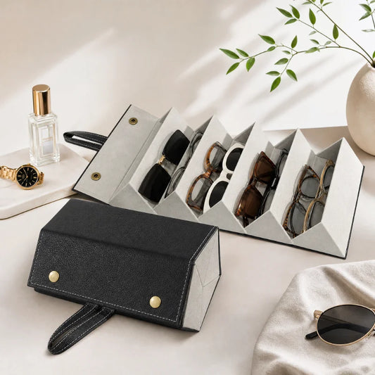 Fashion PU Leather Glasses Organizer Portable Multi-slot Folding Eyeglasses Holder Travel Storage Box Display Sunglasses Case Peaceful Pleasures Health and Wellness