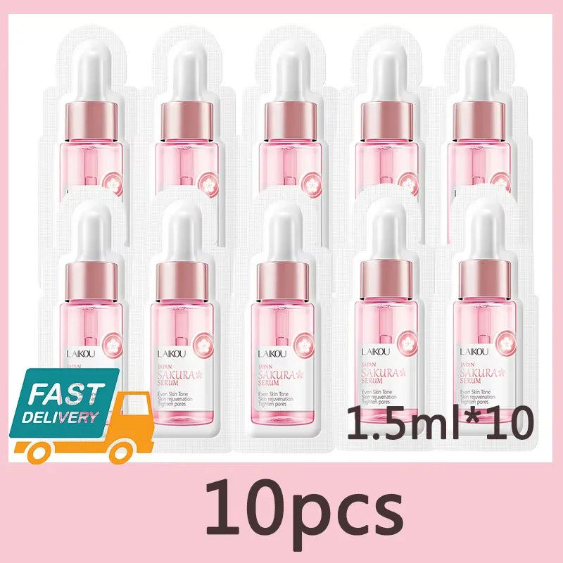 Sakura Whitening Face Serum Anti Aging Fade Fine Lines Tighten Pores Improve Melanin Pigment Dull Moisturizer Brighten Skin Care Peaceful Pleasures Health and Wellness 10pcs