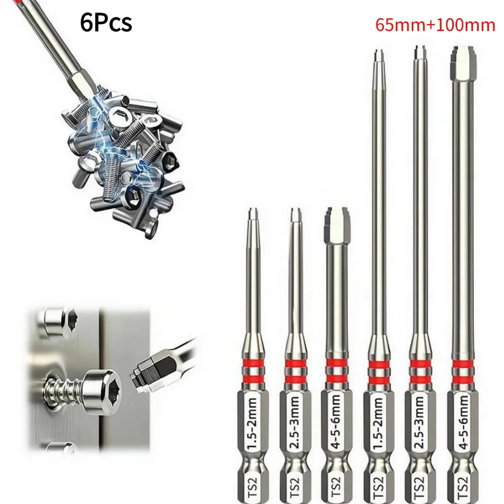 6Pcs Screwdriver Bit Magnetic 1/4" Hex Shank Drill Bit Set (1.5-6mm, 65/100mm) For Electric Drill Tool Screw Driver Bat Peaceful Pleasures Health and Wellness