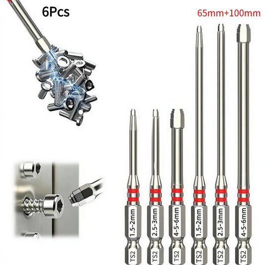 6Pcs Screwdriver Bit Magnetic 1/4" Hex Shank Drill Bit Set (1.5-6mm, 65/100mm) For Electric Drill Tool Screw Driver Bat Peaceful Pleasures Health and Wellness