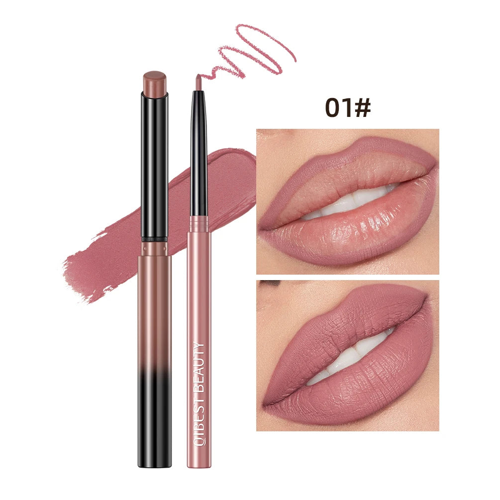 QIBEST Lipliner Pencil Lipstick Set Matte Nude Red Contour Tint Lipstick Lasting Non-stick Cup Lipliner Makeup Lip Stain Pencil Peaceful Pleasures Health and Wellness