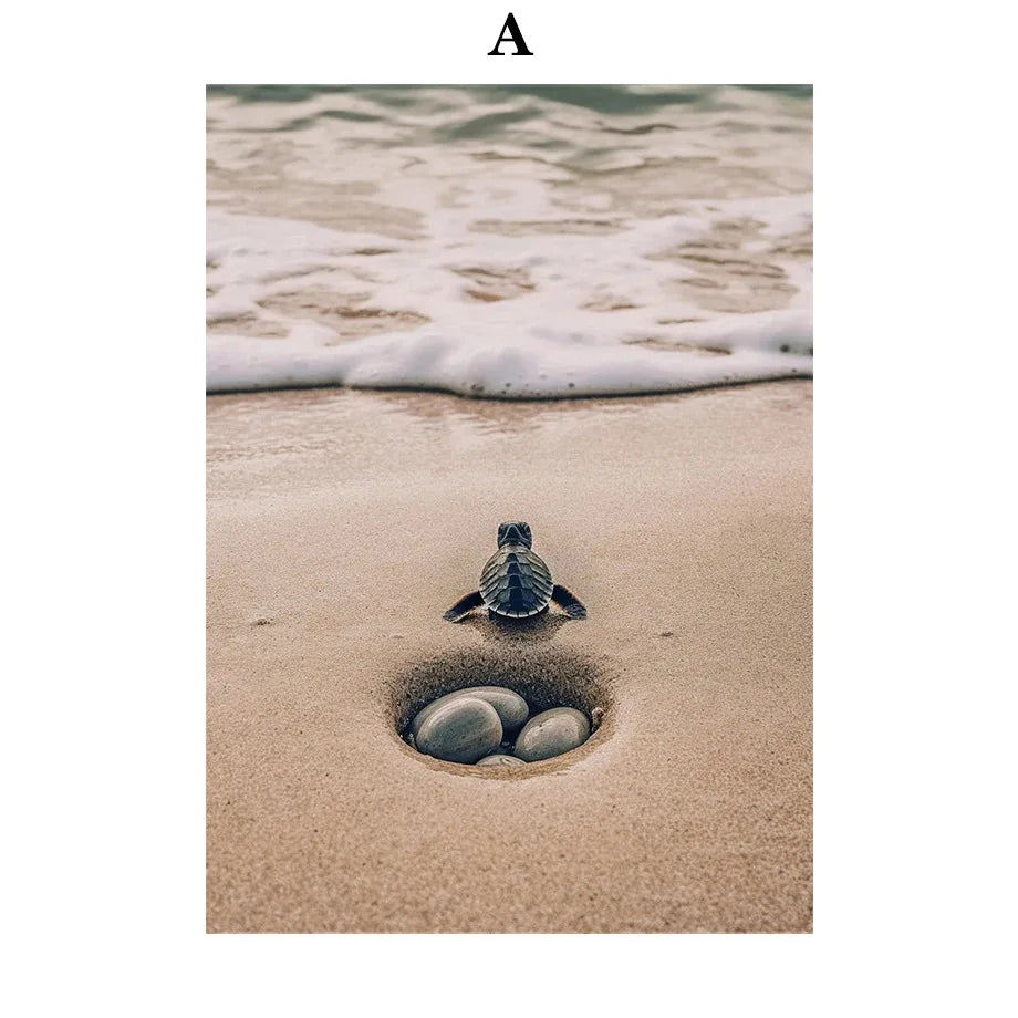 Beach Turtle Ocean Waves Palm Beach Landscape Poster Print Canvas Painting Nordic Wall Art Pictures Living Room Home Decor Peaceful Pleasures Health and Wellness A 20x30cm Unframed