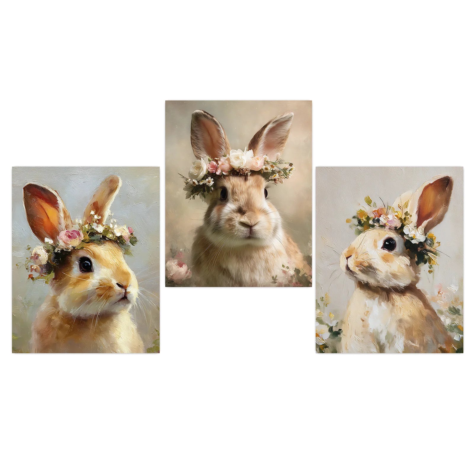 Vintage Floral Rabbit Canvas Wall Art | Bunny Flower Crown Print Canvas Wall Art Peaceful Pleasures Health and Wellness 01 15x20cm No Frame China Mainland