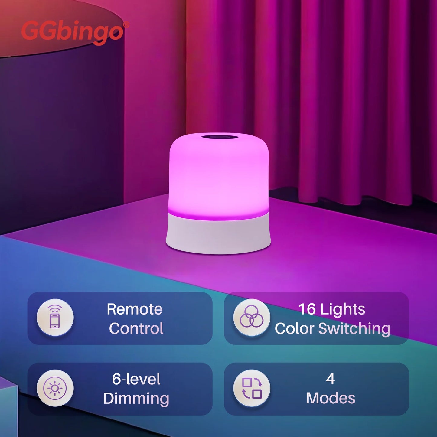GGbingo Touch Night Light Rechargeable Remote Control Night Light RGB Dimmable Table Lamp Ambient Light for Bedroom Living Room Peaceful Pleasures Health and Wellness