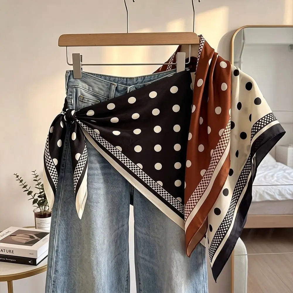 Polka Dot Silk Satin Triangle Scarf – Headscarf & Waist Belt