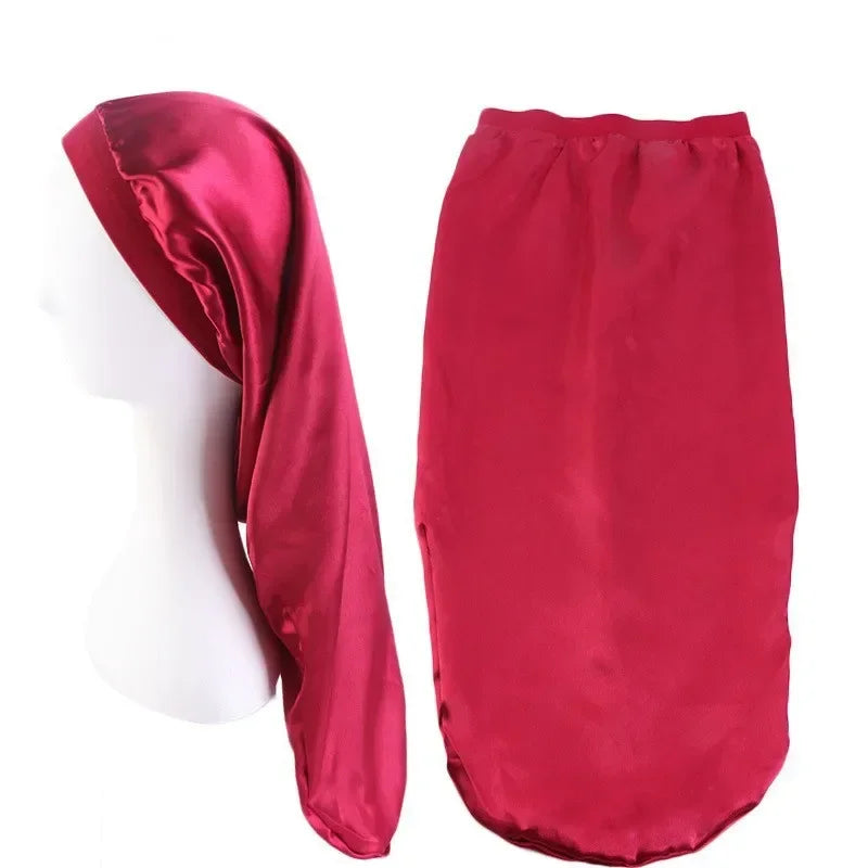 Satin Sleep Cap | Wide Elastic Bonnet for Long Hair Care Satin Sleep Bonnet Peaceful Pleasures Health and Wellness red