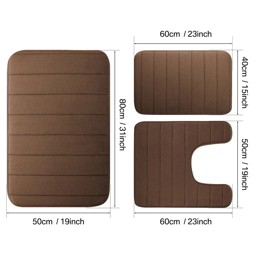 3Pc Sets Bath Mats Non Slip Memory Foam Bathroom Soft Rugs Water Absorption Dry Fast Bath Mat Machine Washable For Home Floor Peaceful Pleasures Health and Wellness coffee 3pcs set