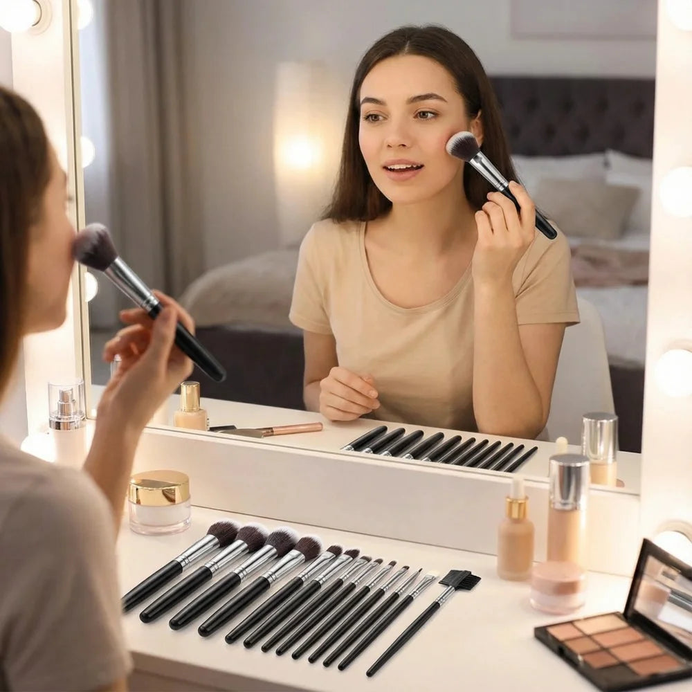 18-Piece Synthetic Kabuki Makeup Brush Set | Foundation & Eye