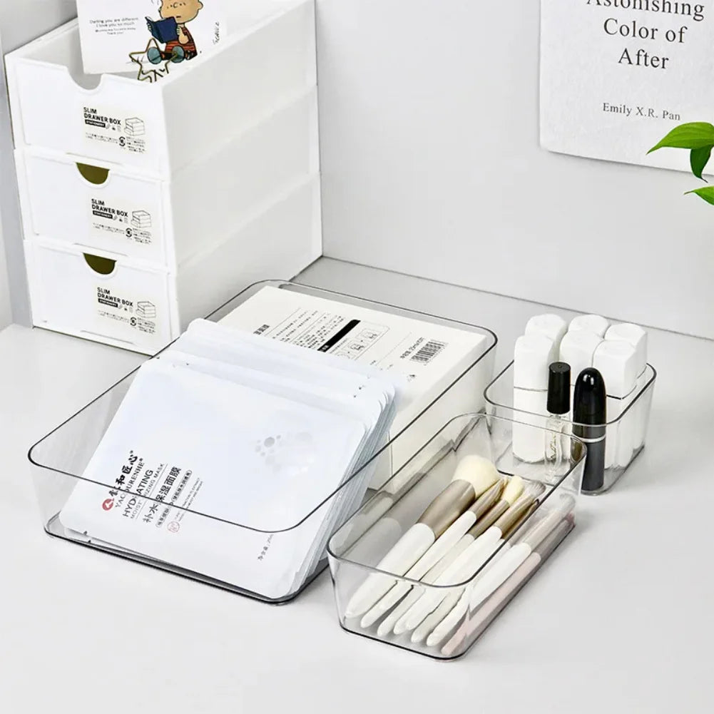 Clear Plastic Desk Drawer Organizer & Makeup Storage Box