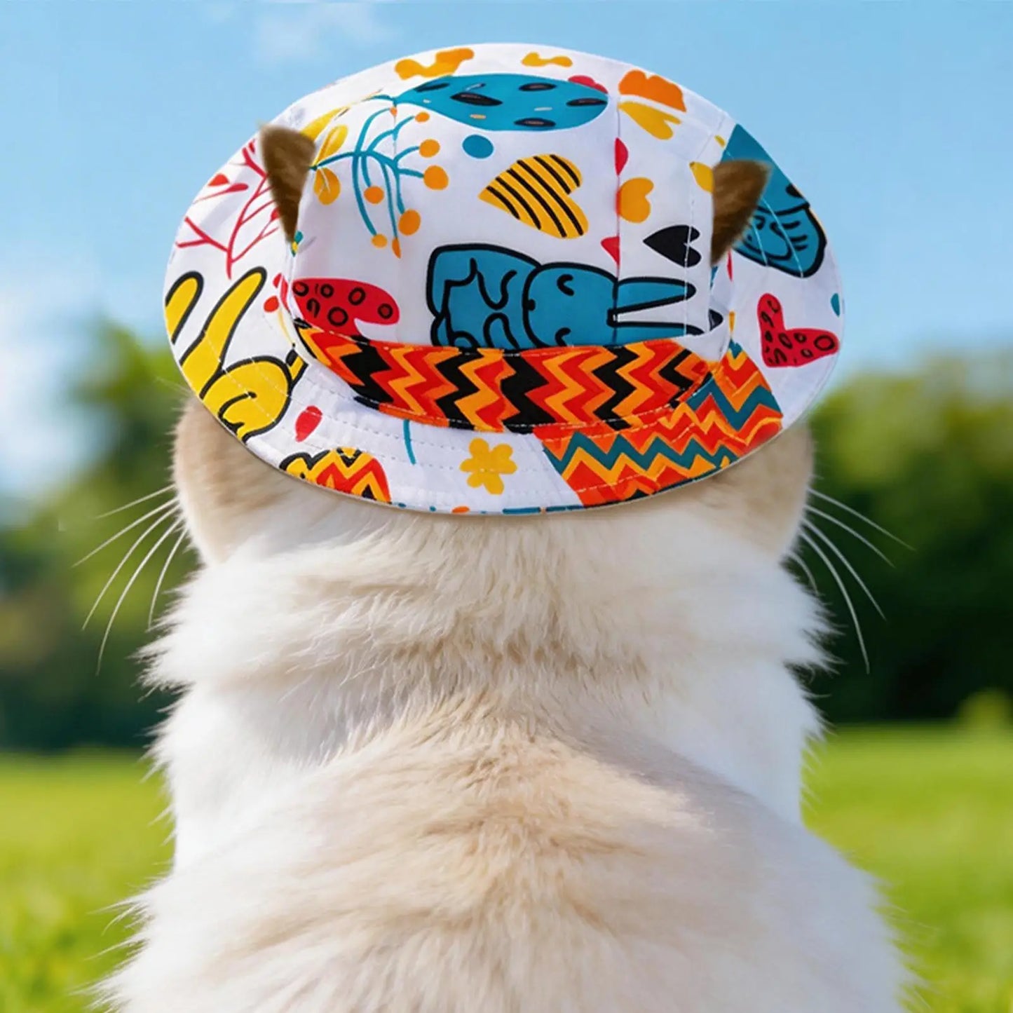 Pet Sun Hat For Cats & Dogs, Round Brim With Ear Holes Adjustable Breathable Sun Caps For Camping Beach Photography, Holidays Peaceful Pleasures Health and Wellness