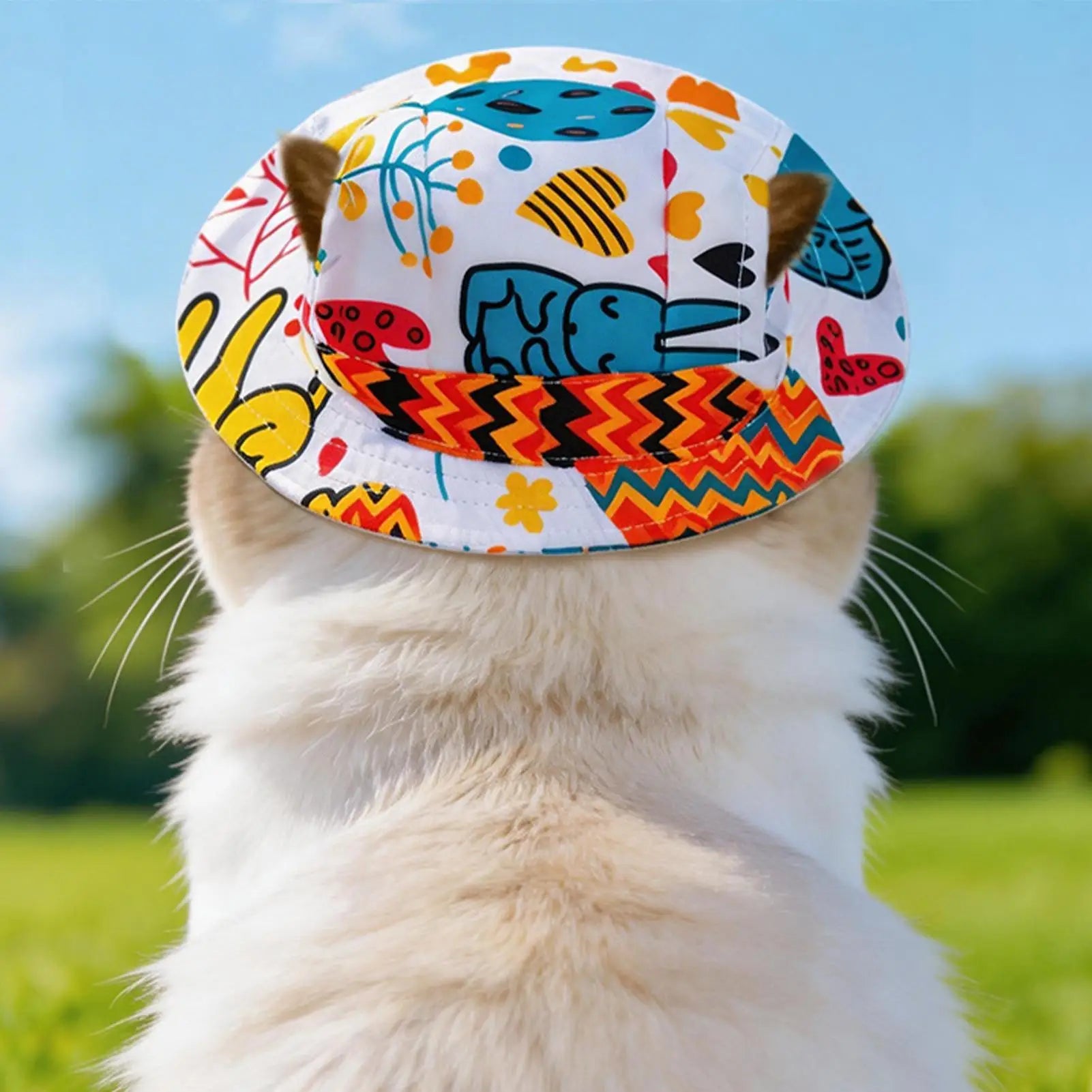 Pet Sun Hat For Cats & Dogs, Round Brim With Ear Holes Adjustable Breathable Sun Caps For Camping Beach Photography, Holidays Peaceful Pleasures Health and Wellness
