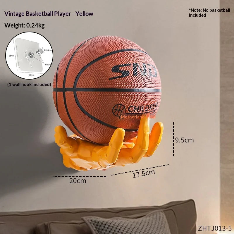 Hot Robotic Arm Basketball Rack Wall Mounted Basketball and Football Storage Rack Home Living Room Decoration Ornaments Peaceful Pleasures Health and Wellness Yellow