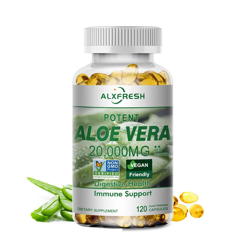 Aloe Vera Capsules Improve Digestive Health Soothe The Intestines Provide Antioxidant Detoxifying Effects Promote Skin Health Peaceful Pleasures Health and Wellness 1 Bottle 60PCS