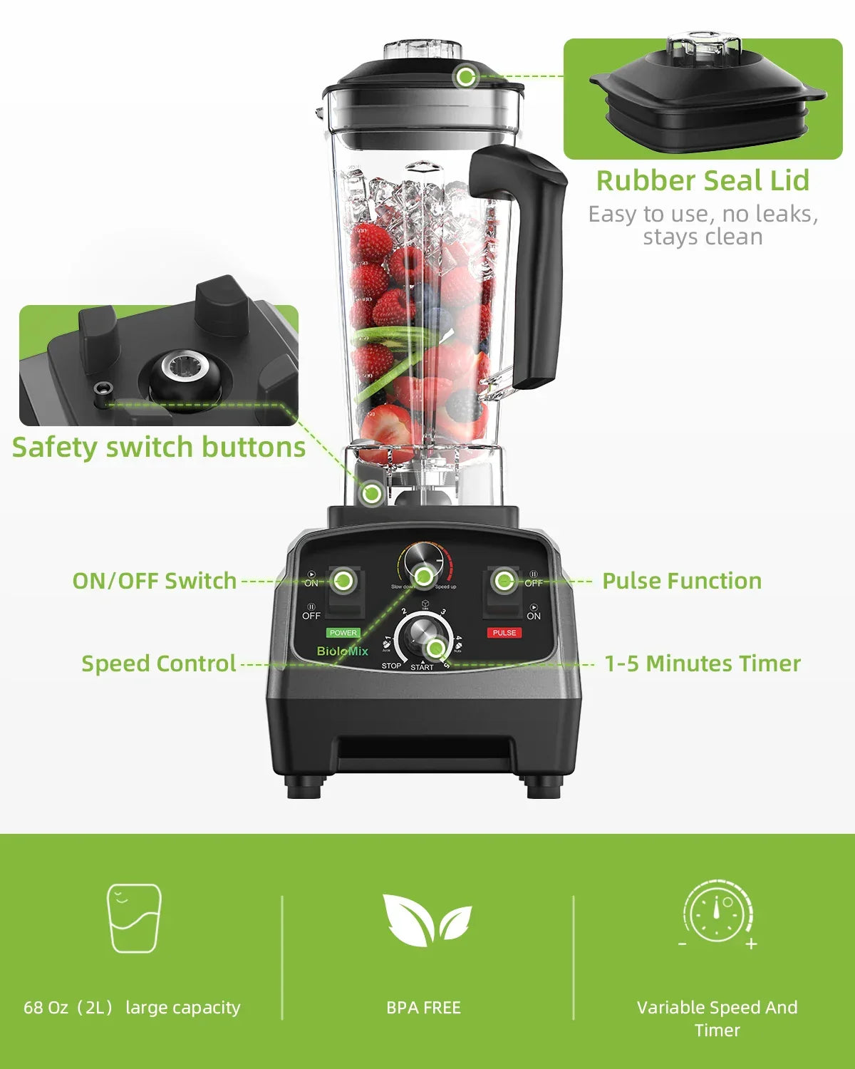 BioloMix 3HP 2200W Heavy Duty Blender | 2L BPA Free Jar Blenders Peaceful Pleasures Health and Wellness
