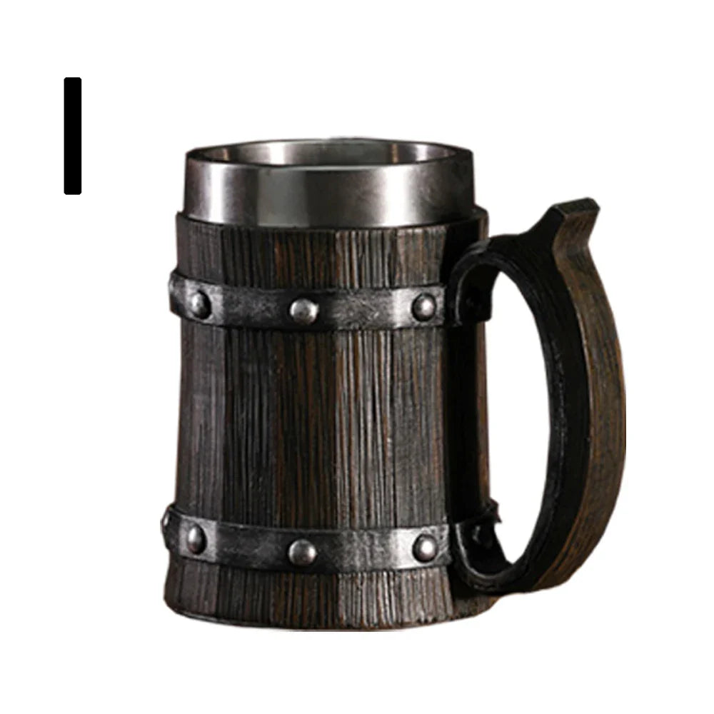 Viking Wood Barrel Beer Mug 600ml – Double Wall Stainless Steel