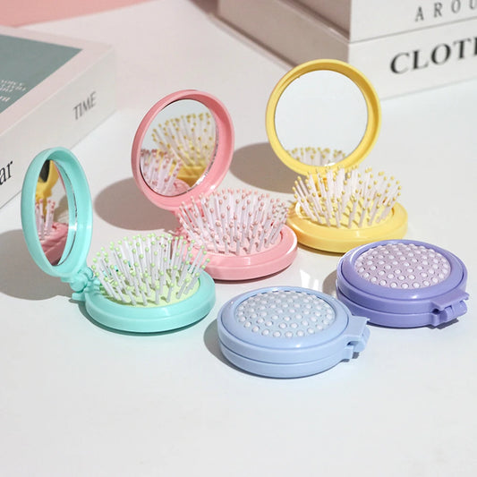 Mini Portable Folding Travel Hair Brush with Mirror for Women Lightweight Plastic Dual Fold Design for Outdoor Use Hand Washable Peaceful Pleasures Health and Wellness