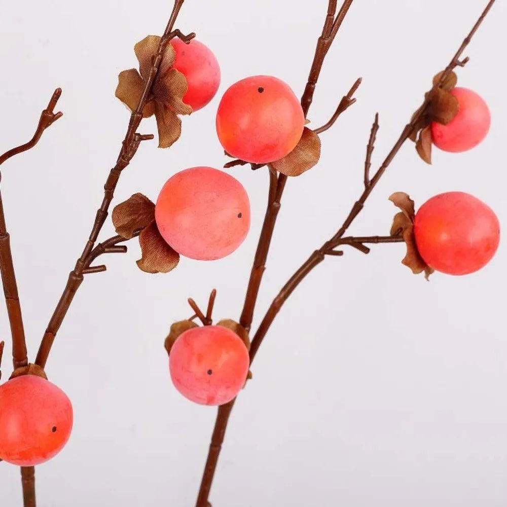 8-Head Artificial Persimmon Branch | Realistic Foam Fruit Decor