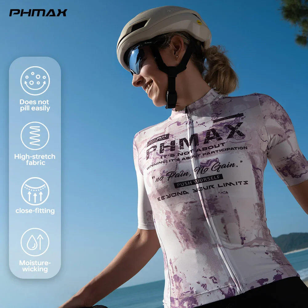 PHMAX Women's Short Sleeve Cycling Jersey | Full-Zip, 3 Pockets