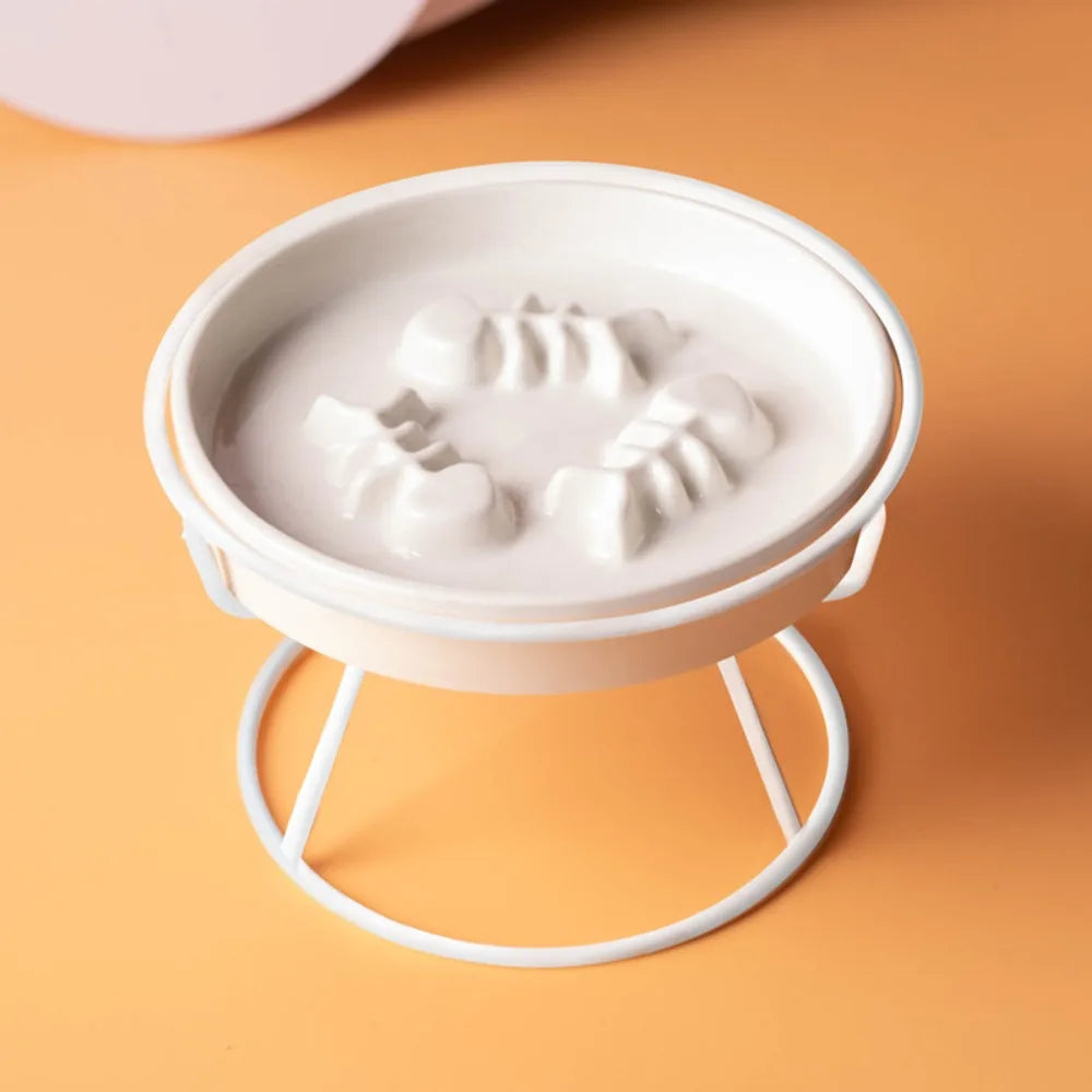 Raised Ceramic Cat Bowl | Elevated Slow Feeder & Water Bowl