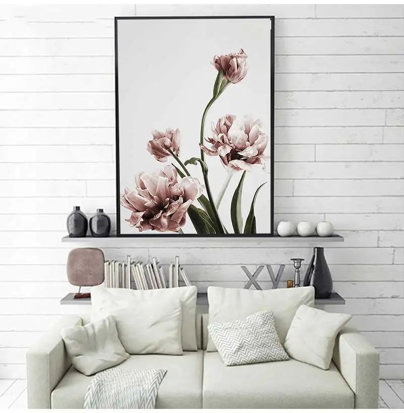 Nordic Tulip Flower Canvas Wall Art | Modern Living Room Print