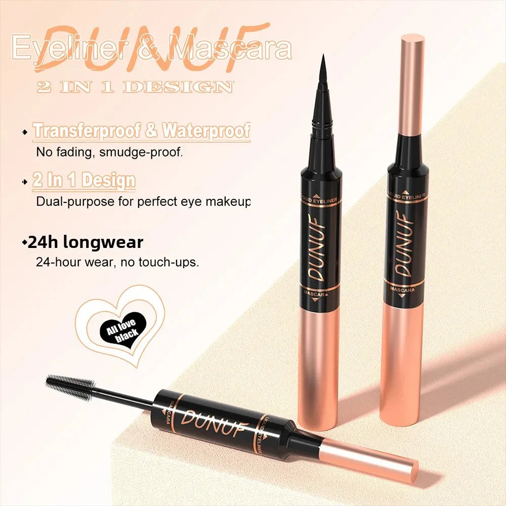 DUNUF 2-in-1 Mascara & Eyeliner – Waterproof, Volumizing Black
