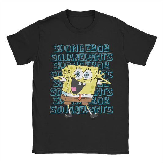 Fun S-Spongebobs T-Shirts Men Crew Neck Pure Cotton T Shirt Short Sleeve Tee Shirt Printed Clothing Peaceful Pleasures Health and Wellness