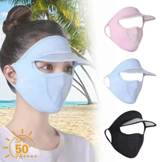Ice Silk Mask for Outdoor Cycling UV Protection Breathable Face Cover with Brim Quick-drying Hanging Ear Headband Hat Mask Peaceful Pleasures Health and Wellness
