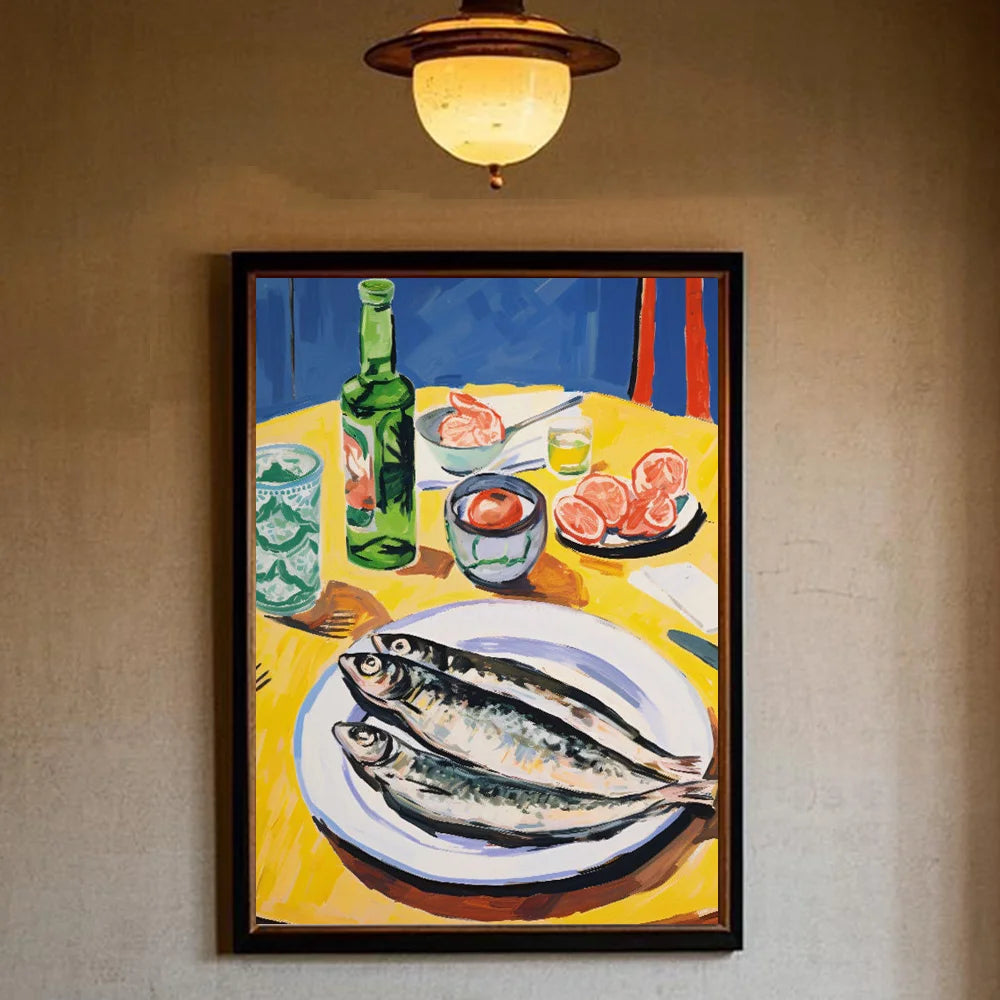 Colorful Sardines & Lobsters Canvas Wall Art | Ocean Fish Print