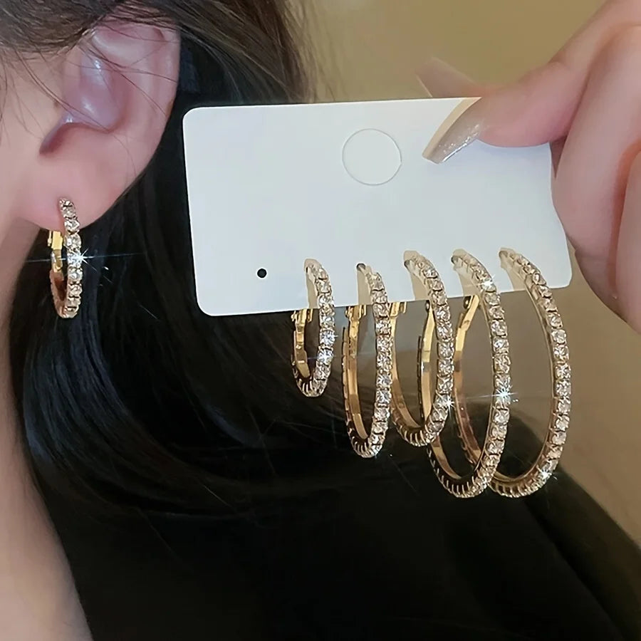 6-Pack Crystal C-Hoop Earrings Set | Minimalist Women's Jewelry