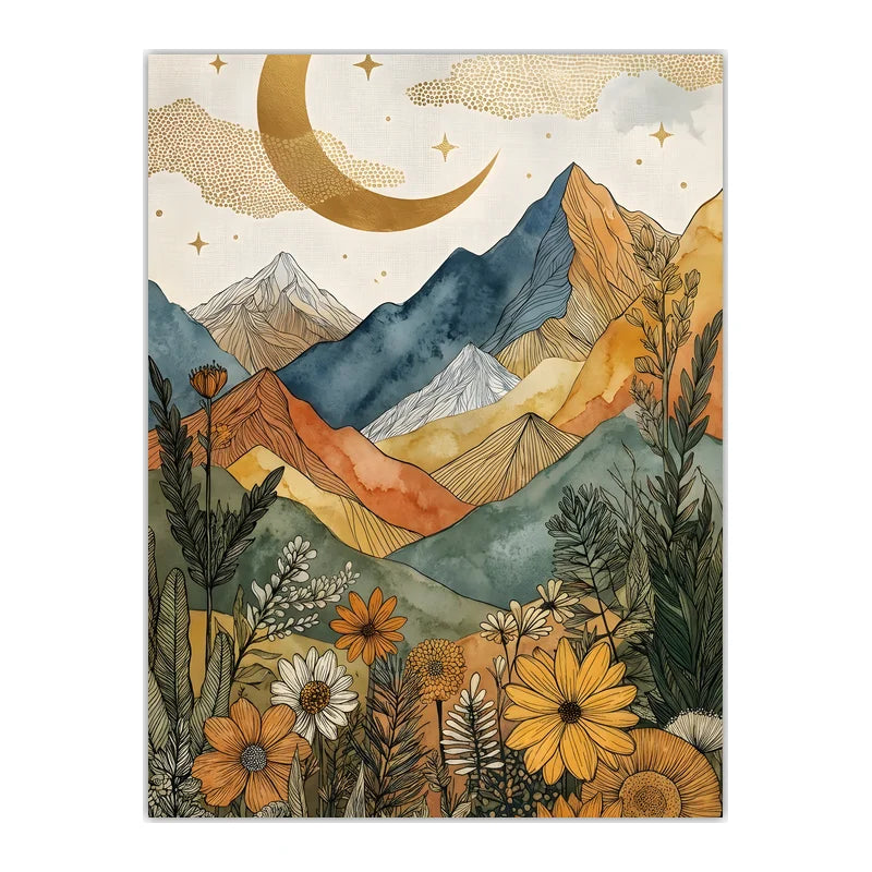 Boho Landscape Canvas Wall Art – Western Mountain Print Décor Canvas Wall Art Peaceful Pleasures Health and Wellness