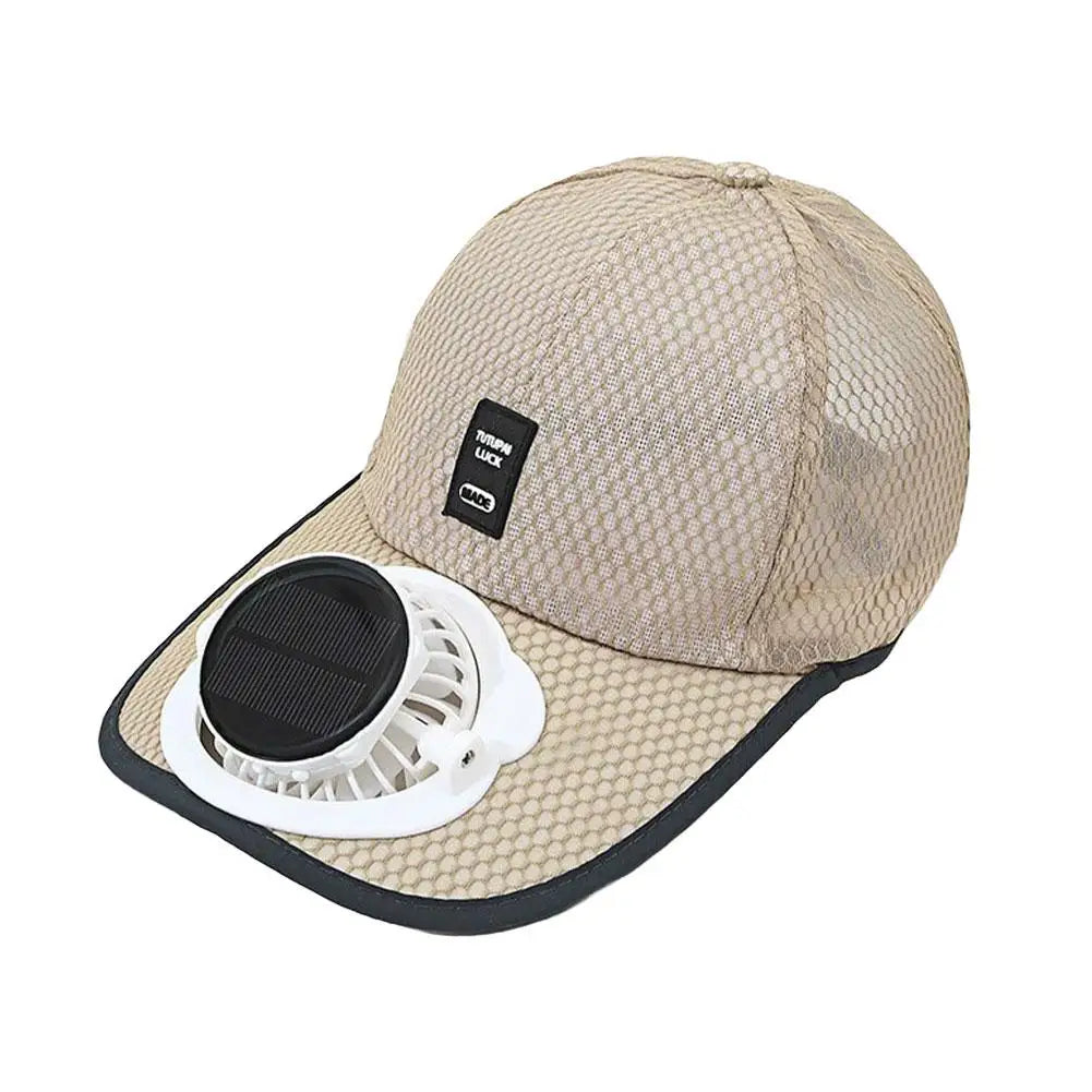 Solar Fan Baseball Cap | USB Rechargeable 600mAh | Breathable Mesh | Adjustable Sun Hat for Outdoor Summer Supplies Peaceful Pleasures Health and Wellness Khaki