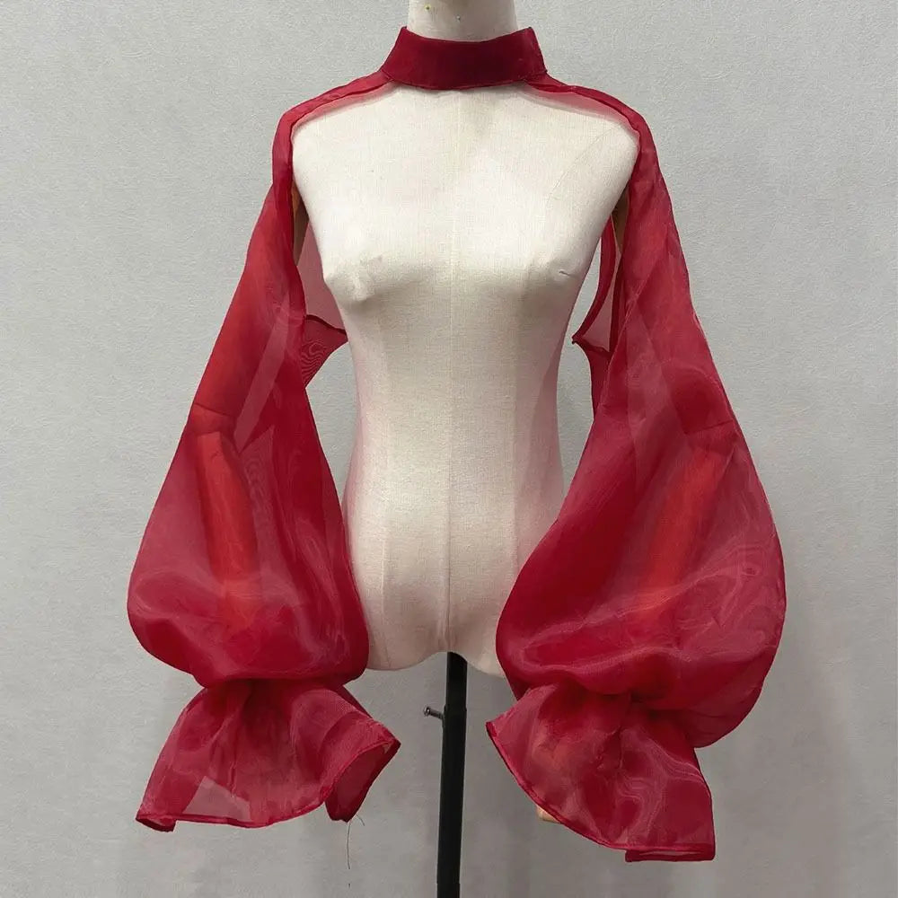 Puffy Bridal Detachable Sleeves | Ruffle Transparent Cape Shawl