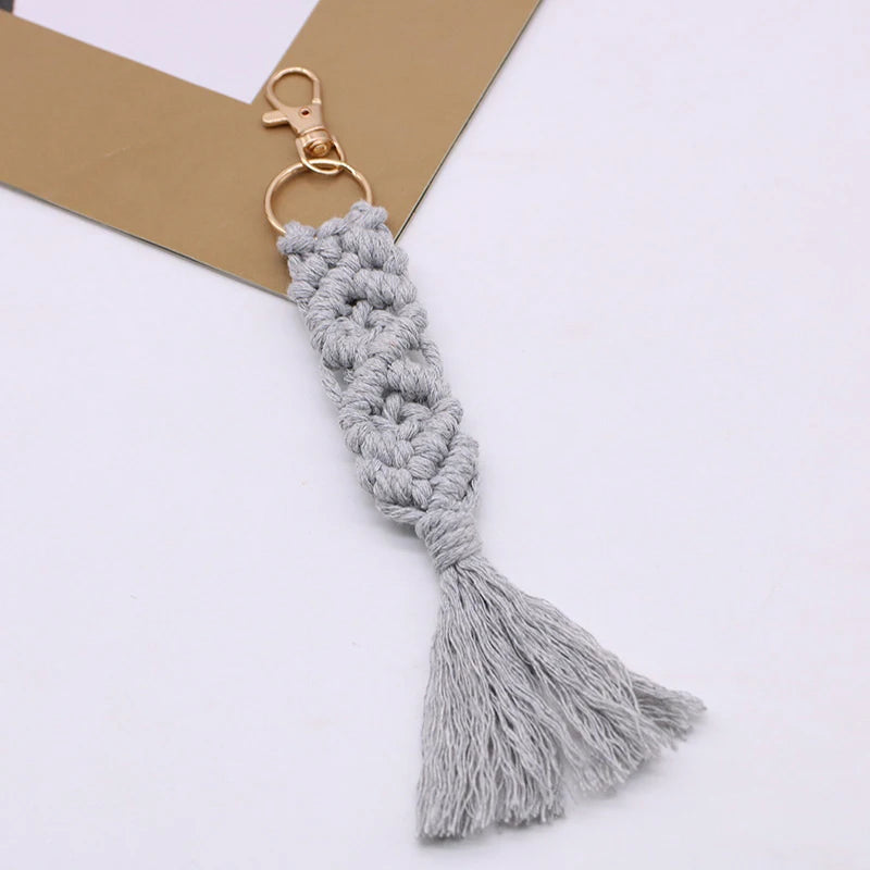 Boho Macrame Braided Keychain Wristlet Bracelet Key Fob Strap