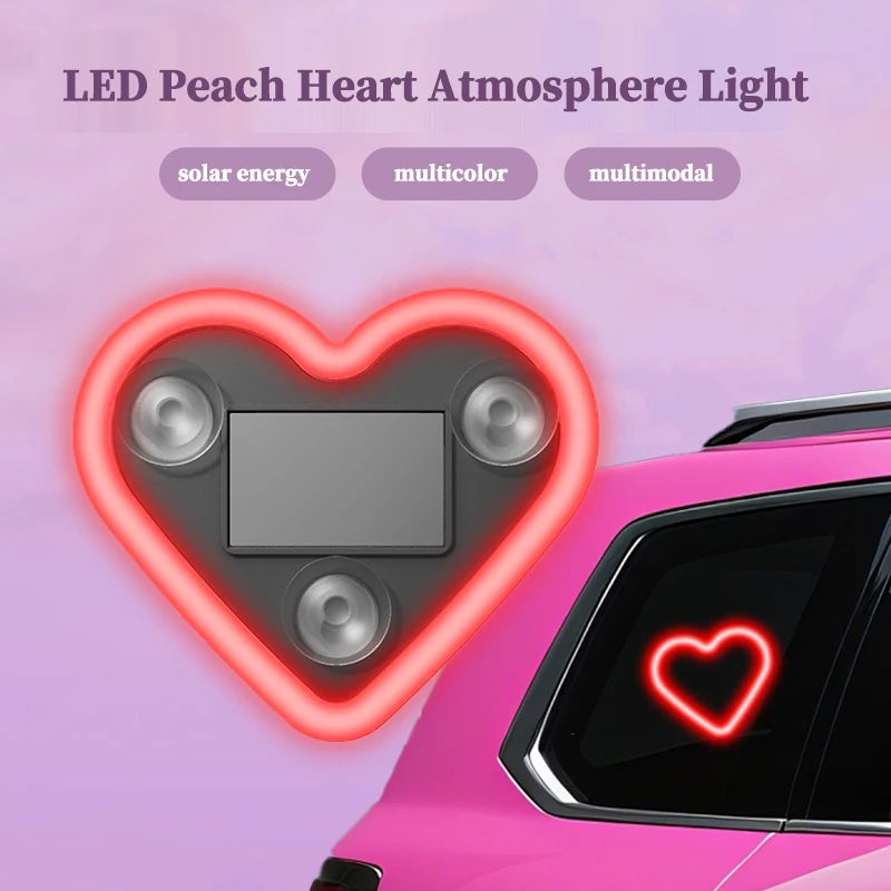 New Car Solar Heart-Shaped Triangle Window LED Atmosphere Light Wiring-Free Interior Decorative Light Emitting Ambient Lighting Peaceful Pleasures Health and Wellness