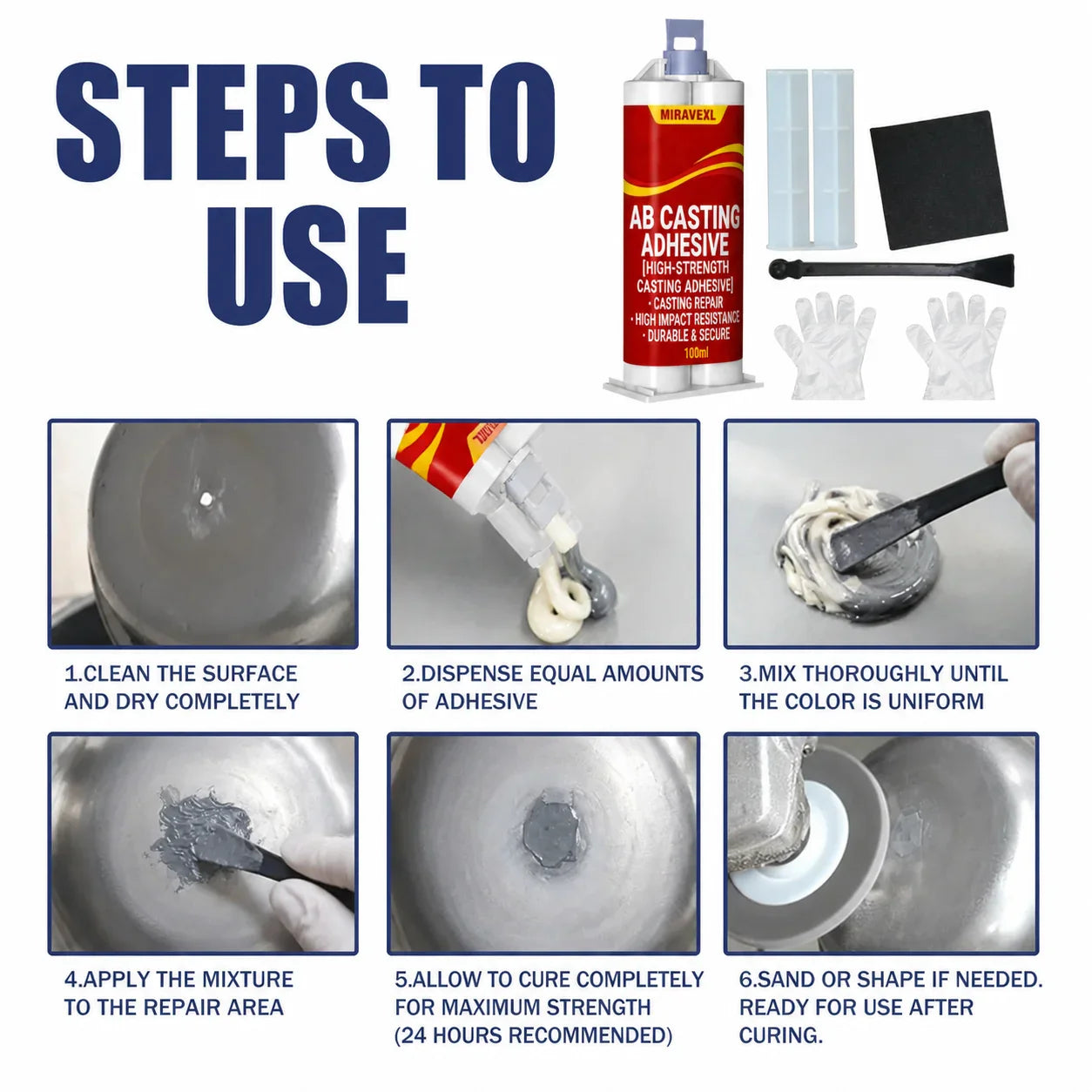 High-Temp Metal Repair Paste AB Casting Adhesive Kit | MIRAVEXL