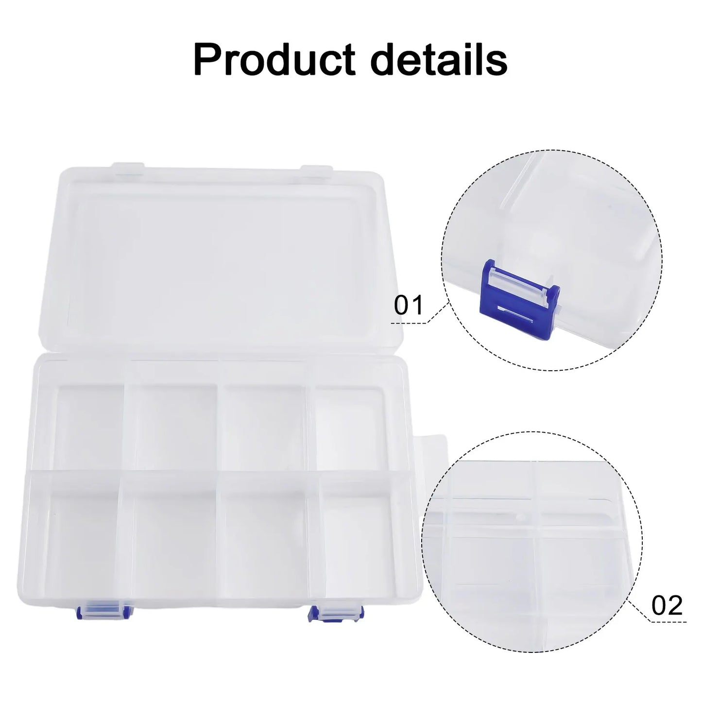 Adjustable 8 Grids Compartment Plastic Jewelry Storage Box Screw