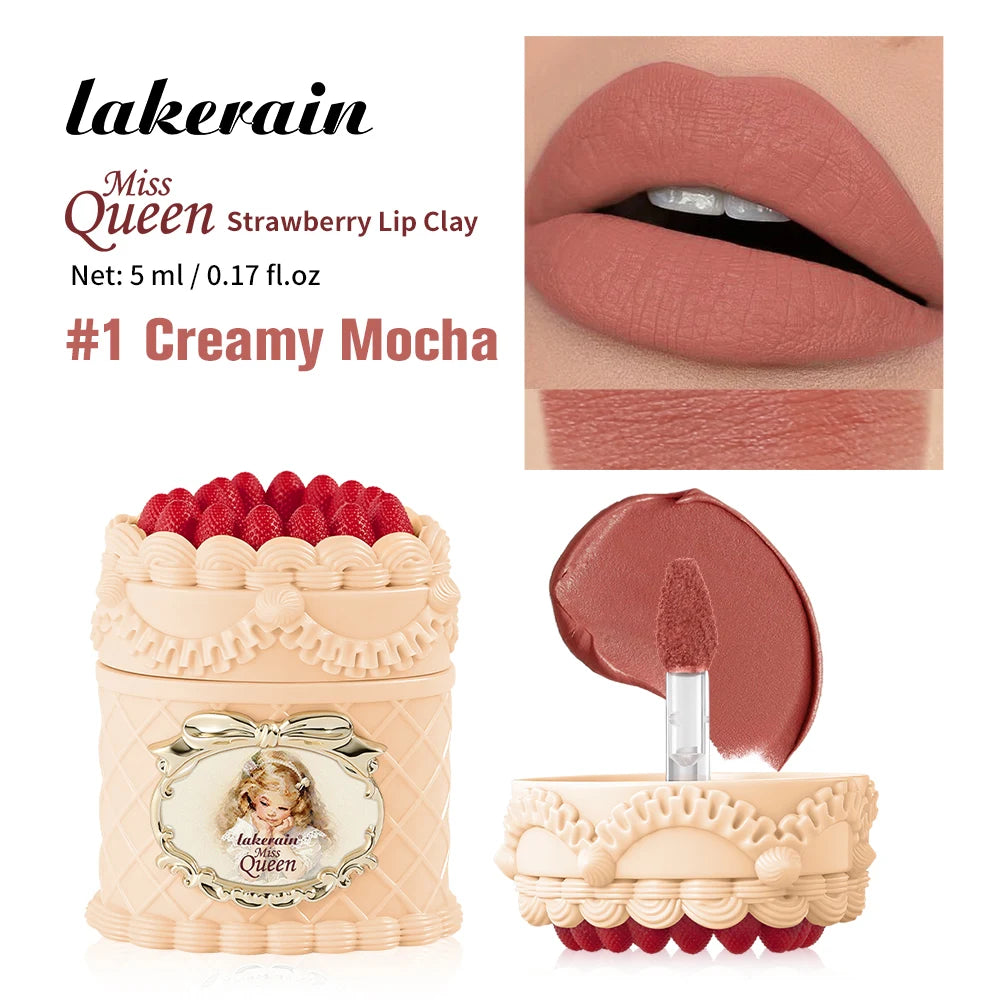 Miss Queen Strawberry Lip Clay High-coverage Matte Finish Long Lasting Color Anti-smudge Delicate Gentle Moisturizing Lipstick Peaceful Pleasures Health and Wellness Creamy Mocha