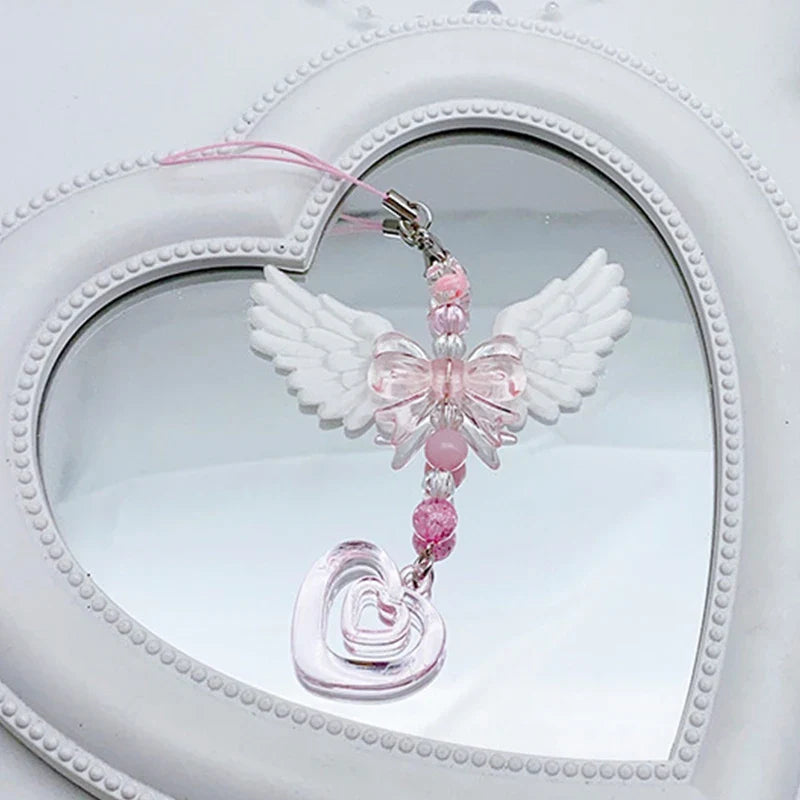 Angel Wing Bowknot Acrylic Phone Chain Keychain & Bag Charm